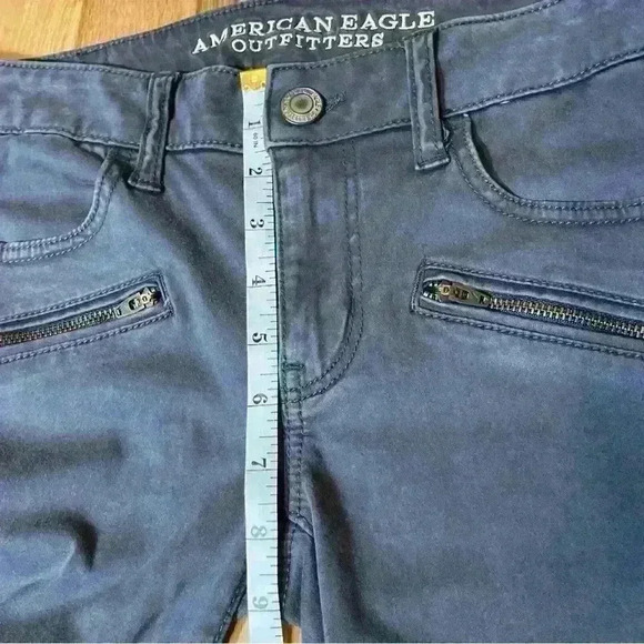 American Eagle Moto Jegging Jeans Gray Sateen Ankle Zips Stretch Women’s Size 0 - Picture 12 of 13